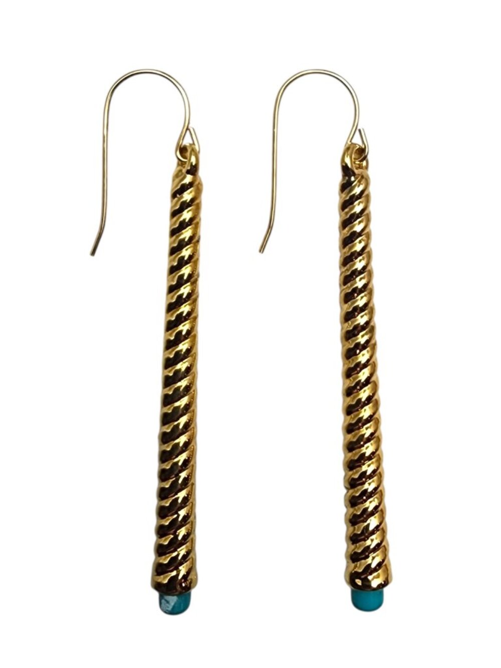 14K Yellow Gold Turquoise Twist Dangle Earrings #26053